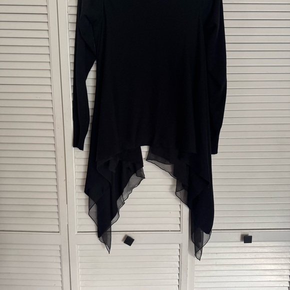 NÜ DENMARK black cardigan open front knit and chiffon high low fishtail medium - Picture 10 of 11